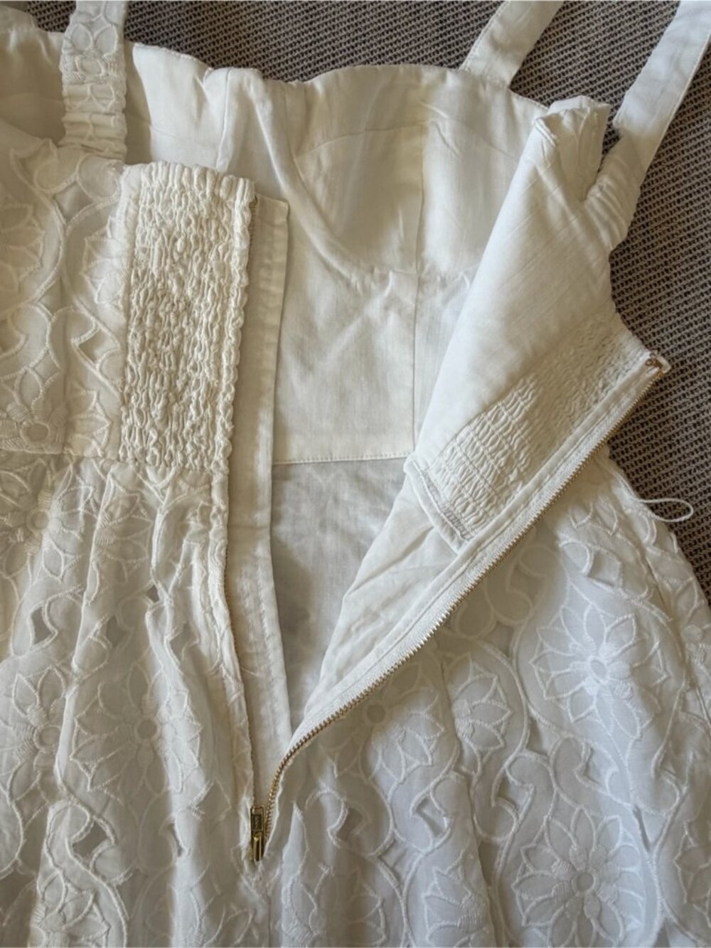 NEW Cara Cara Calypso Bustier Midi Dress Trellis Eyelet White Lace | US 6 UK 10 - Picture 11 of 16